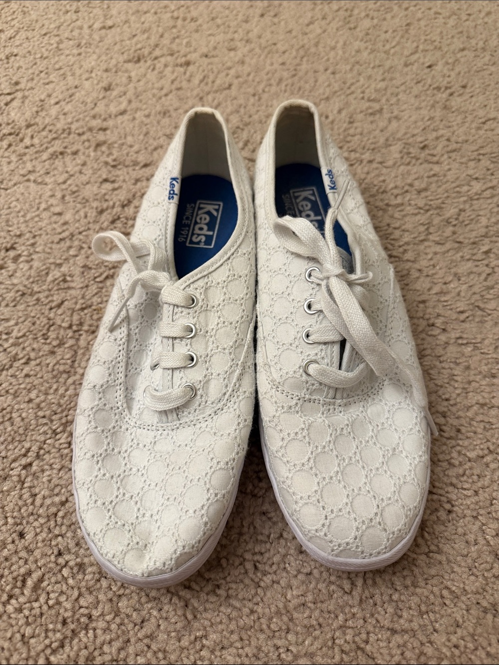 Keds White Lace-Detail Canvas Sneakers